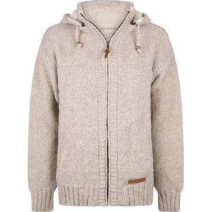 Gebreid Wollen Heren/Uni Vest van Schapenwol met Teddy Fleece voering en afneembare capuchon - SHAKALOHA - M Chamonix ZH Beige XXL