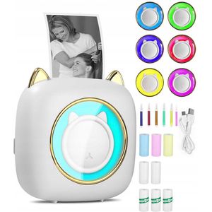 Draadloze Bluetooth Thermische Mini Printer - Wit - Met Zeven Kleuren LED - Draagbaar - 200 dpi - Hoge Resolutie - 1200 mAh - Toepasselijke Afdrukgrootte 57X25MM