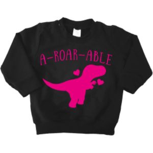 Sweater - Dino - A Roar Able - Maat 80 - Zwart Roze