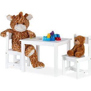 Relaxdays kindertafel en 2 stoeltjes - modern - kinderkamer - binnen - knutseltafel van MDF - wit