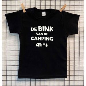 Baby/Kind T-shirt | T-shirt met tekst ‘De bink van de camping’ | Vakantie | Camping | Baby T-shirt | Kinder T-shirt | Jongens T-shirt | Meisjes T-shirt | Unisex | Zwart | Maat 80