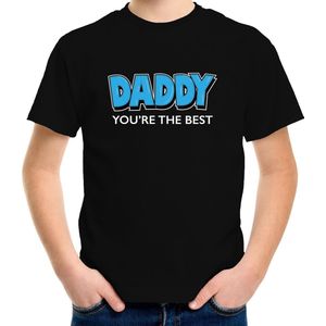 Daddy youre the best cadeau t-shirt - zwart met blauwe en witte letters - kinderen - unisex - jongens / meisjes - vaderdag / papa kado 134/140