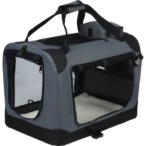 Happyment Hondenbench Haik - Dierenbench auto - Dierenbench - bench - Autokennel - Reisbench - vervoersbox dieren - Transportbox huisdier - Grijs - 60x42x42cm