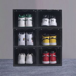6-pack Kicksafe® Sneaker Box - Schoenenopberger - Stapelbaar - Drop-front (met Deurtje aan smalle kant en Magneetjes) - 6 stuks - Zwart