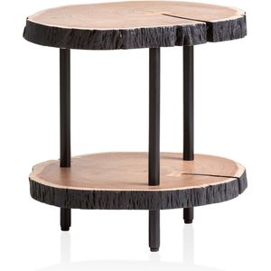Rootz Modern Design Bijzettafel - Houten Snijtafel - Handgemaakte tafel - Massief hout en metaal - 45 cm x 45 cm x 50 cm - Uniek natuurproduct - Beschermende vernis - Multifunctioneel gebruik - Antislipnoppen - 25 kg laadvermogen