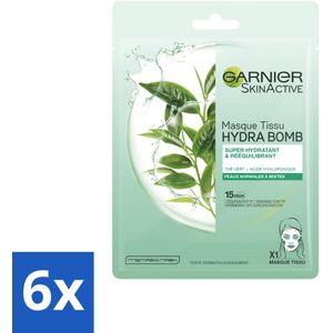 Garnier - SkinActive - Hydra Bomb Tissue Masker - Groene Thee - 1 Gezichtsmasker - Voordeelverpakking - 6 stuks
