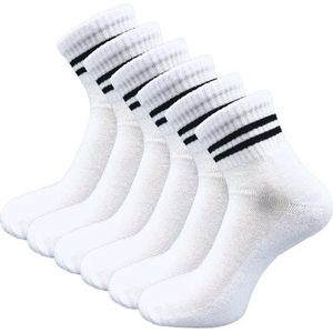 6 paar Quarter Sneakersokken - SQOTTON - Wit-Zwart Gestreept - Maat 35-38