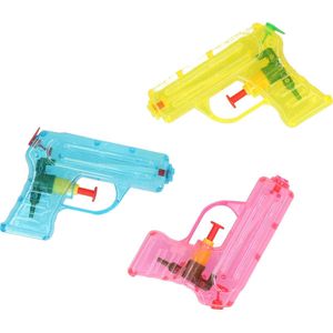 Grafix Waterpistooltje/waterpistool - 3x - klein model - 11 cm - geel/blauw/roze