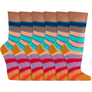 Vrolijke dames sokken | Gestreept | Kleur: Beige | Maat: 35-38 / 39-42 | 6 paar