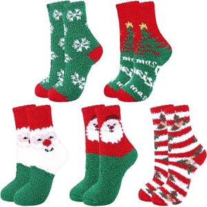 Dameskerstsokken - 5 paar - zachte bedsokken - Comfortabele zachte pantoffels - Wintersokken - Warme slaapsokken - Cadeau - Kerstsokken - Kleurrijke sokken - Katoenen sokken voor thuis