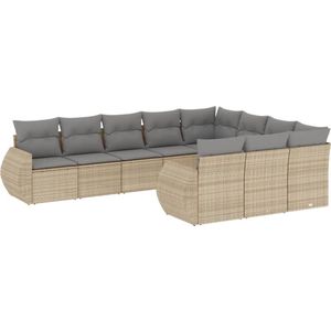 vidaXL Loungeset 10-delig - Beige - Inclusief kussens Loungeset - Tuinset - Buitendecoratie - Tuinstoel - Loungehoek