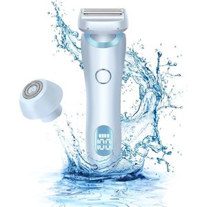 Damesscheerapparaat - Bikinitrimmer - 2 in 1 Elektrisch scheerapparaat voor dames - Nat en droog Waterdicht - Pijnloze epilator voor gevoelige huid - Voor gezicht, oksels, intieme delen, benen - Blauw