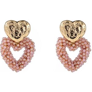 Go Dutch Label Oorknoppen double heart beads Roze