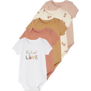 Rompertjes - Set van 5 - Korte Mouwen - Gestreept en Bedrukt - 100% Biokatoen