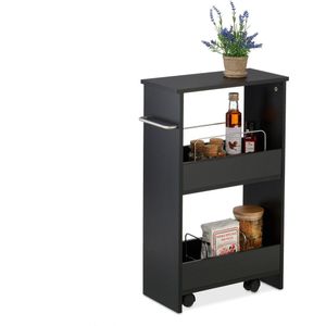 Relaxdays keuken trolley - smal - 66,5 x 42 x 20 cm - opbergtrolley badkamer - met wieltjes - zwart