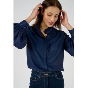 Damart - Overhemdblouse jabot stijl Broderie Anglaise - Dames - Blauw - 42