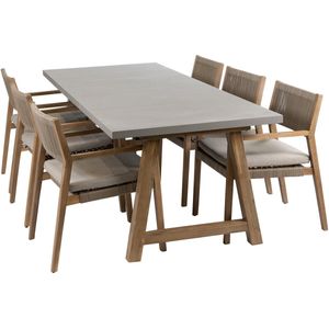 7-delige tuinset | 6 Felline tuinstoelen (Acaciahout) | Tuintafel Rock 235x100cm (Beton)