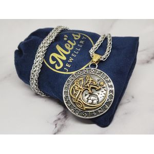 Mei's | Viking Wolf Moon ketting | sieraad heren / ketting heren / Viking sieraad | Stainless Steel / 316L Roestvrij Staal / Chirurgisch Staal | 60 cm / zilver / goud