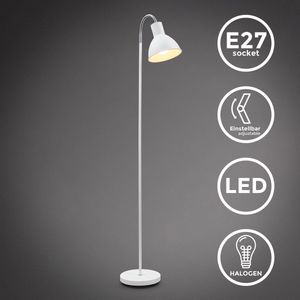 B.K.Licht - Witte Vloerlamp - voor binnen - draaibar - voor woonkamer - industriële staande lamp - staanlamp - met 1 lichtpunt - h:145cm - leeslamp - E27 fitting - excl. lichtbron