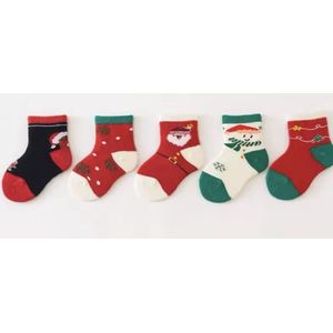 Kerstthema babysokken set van 5 - Winterthema sokken - Kerstsokken - Rendier - Baby Sokken - New born sokken - Multipack - Kraamcadeau voor Jongen of Meisje - Babyshower Cadeau - Kraammand