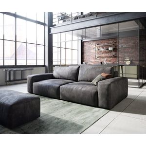 Big-sofa Lanzo L kunstleer vintage antraciet 260x110 cm met hocker