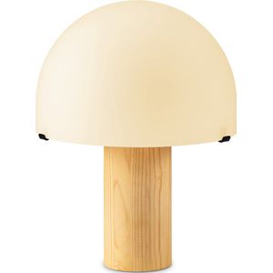 Home Sweet Home - Landelijke tafellamp Mushroom - Wit - 23/23/28cm - bedlampje - geschikt voor E27 LED lichtbron - gemaakt van Glas en Hout