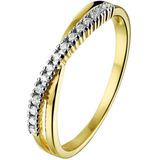 Ring - Bicolor Geel en Witgoud - 3.5mm Brede Ring - Luxe Rijzetting van Zirkonia