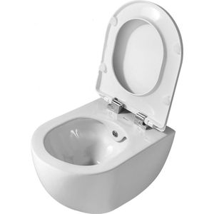 Wandcloset Creavit Free met Bidet Randloos Geïntegreerd KD Kraan Wit Keramiek (Excl. zitting)