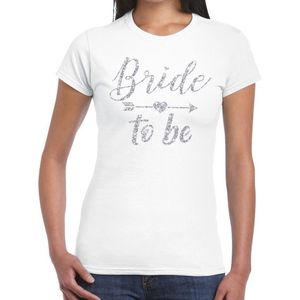 Bride to be Cupido zilver glitter tekst t-shirt wit dames - dames shirt Bride to be- Vrijgezellenfeest kleding XS