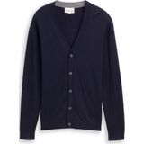 TOM TAILOR - Gebreid Vest - Navy - Katoen - Knoopsluiting - V-hals