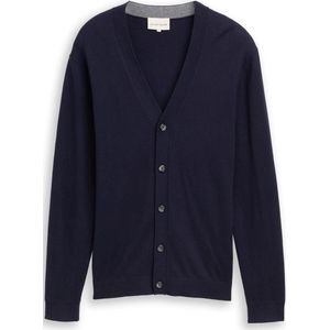 TOM TAILOR - Gebreid Vest - Navy - Katoen - Knoopsluiting - V-hals