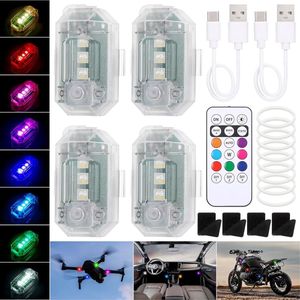 Pack of 4 Draadloze LED Auto Flitslichten - Batterij met Afstandsbediening - 8 Kleuren USB Opladen - Anti-Collisielichten voor Buitensportactiviteiten - Camping - Auto - Drone - Vrachtwagen