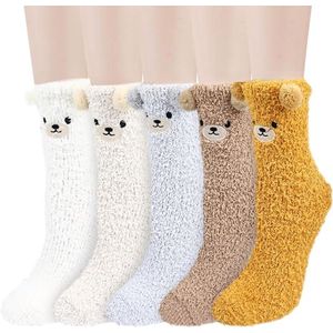 6 Paar - Warme Wintersokken - sokken - cartoon sokken - Huissokken Dames - Womens Fuzzy Sokken - Huissokken - Dikke sokken - Zachte sokken - warm houden - koraal fleece - Maat 36-40