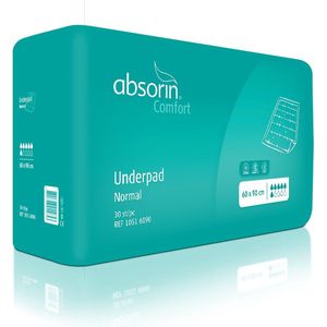 Absorin comfort disposable onderlegger 60 x 90 cm Absorin - Wit / Groen - Nonwoven toplaag - Wegwerpbare onderlegger te gebruiken in bed of rolstoel - Lichte tot matige absorptiecapaciteit