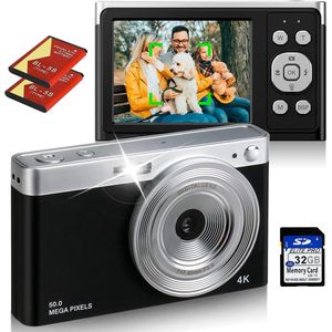 50MP Ultra HD Mini Digitale Camera - Multifunctioneel - Zwart - Met 16x digitale zoom - 2,88"" LCD-scherm - 8MP CMOS-beeldsensor
