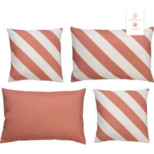 Dutch Decor - Set van 4 sierkussens - roze - wit - 45x45 cm - 40x60 cm - inclusief binnenkussens - buitenkussens voor binnen en buiten - UV bestendig - Waterafstotend - strepen