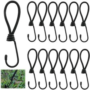 Provento - 12-pack elastieken zeilspanners met haken 15 cm zwart - Rubberen bagagespanner voor zeilen, netten, tenten