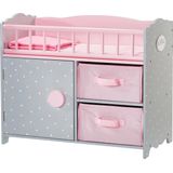 Teamson Kids Kinderbedje en Opbergkast Voor Babypoppen - Accessoires Voor Poppen - Kinderspeelgoed - Roze/Grijs/Polka Dot