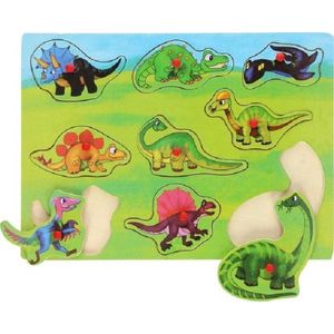 Houten puzzel met knopjes Dino's - Dinosaurus