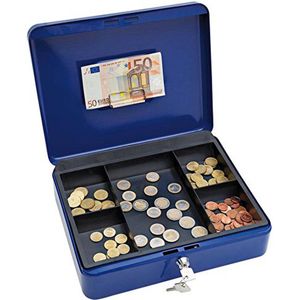Wedo - Metalen Geldkist met Bankbiljet clip en 5 munt vakken - Blauw