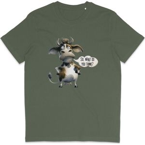 Grappig T Shirt Heren en Dames - Koe Print en Tekst / Quote - Groen Khaki - XS