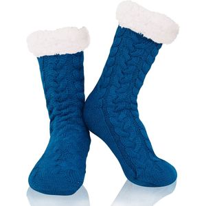 Budino® Huissokken - Verwarmde sokken - Antislip Sokken - Warme Sokken - Dikke Sokken - Anti Slip - Fluffy Sokken - Dames en Heren - Lichtblauw