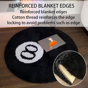 Zwart 8 ballen rond vloerkleed - klein tapijt biljartpatroon antislip wasbaar - Ø 60 cm rond vloerkleed
