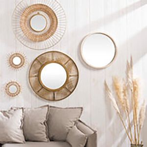 Ronde bamboe spiegel 70 cm - Verre|Bambou - SILUMEN