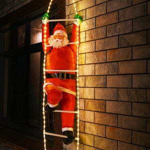 Klimmende kerstman op ladder- 120 led's - 240 cm - met verlicht - kerstversiering - kerstdecoratie - Kerstman met verlichting - Kerstmis