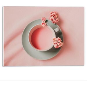 Forex - Roze Tafelkleed, Drank en bloemetjes - 40x30cm Foto op Forex