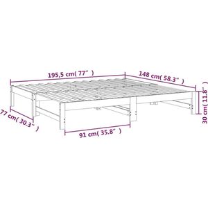 vidaXL-Slaapbank-uitschuifbaar-massief-grenenhout-zwart-2x(75x190)-cm