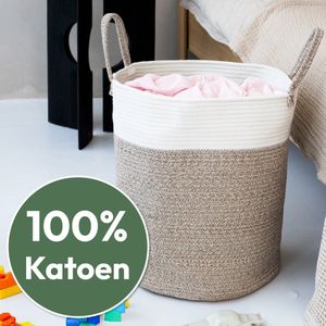 Wasmand Katoen - Opbergmand 52 ltr - Mand Rond met handvaten - Wasbox Opvouwbaar - Speelgoedmand