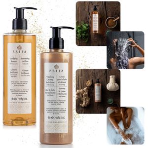 PRIJA Cosmeticaset: haarshampoo met rucola + badlotion met gouddeeltjes 2x380ml