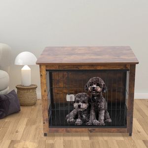 Amalee - Bench voor honden - Hondenkooi - Hout - Voor binnen - geschikt voor kleine en middelgrootte honden - 65 cm hoog - 80.5 cm breed